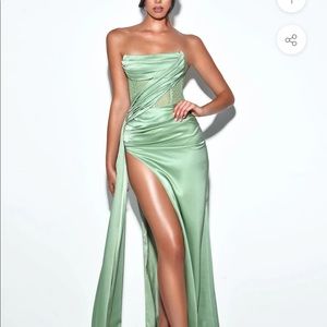 Satin gown for sale! Nude lining added under corset top.